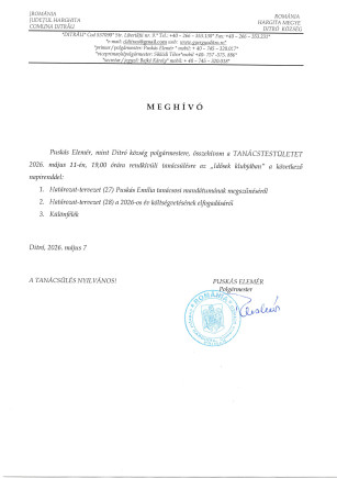 Meghívó tanácsűlésre 2026. május 11.