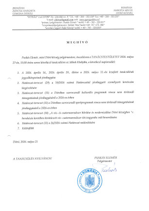 Meghívó tanácsűlésre 2026. május 27.