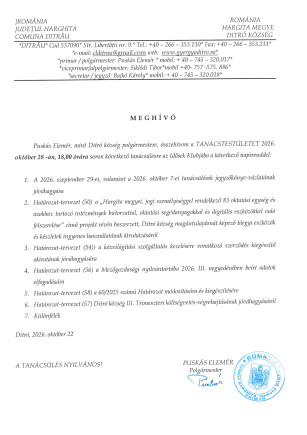 Meghívó tanácsülésre 2026.10.28.