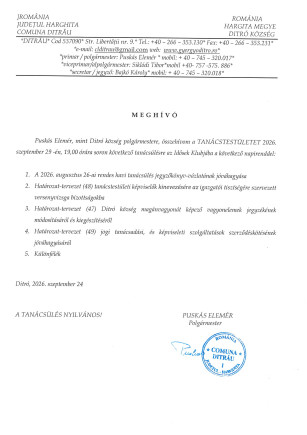 Meghívó tanácsülésre - 29.09.2026.