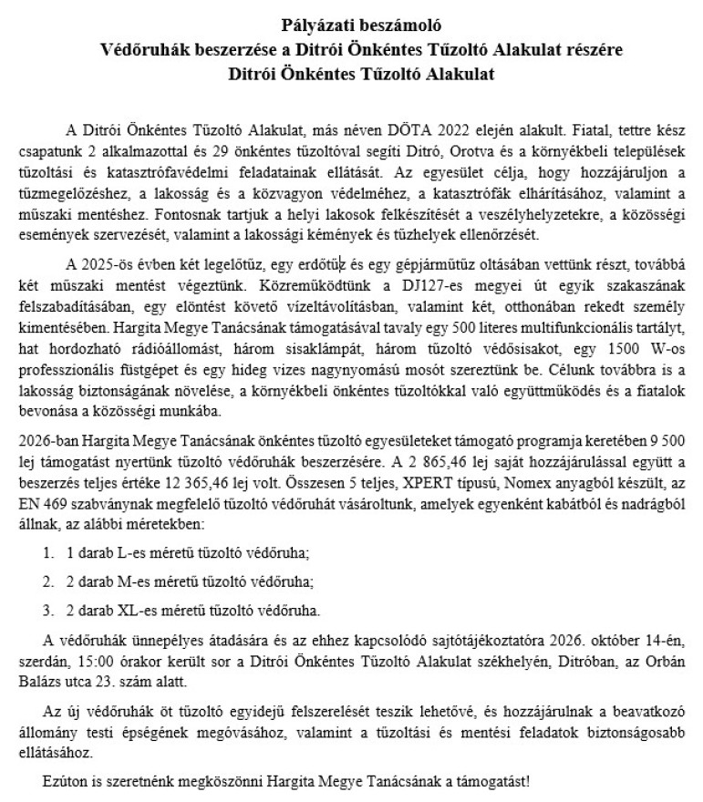 Pályázati beszámoló - DÖTA