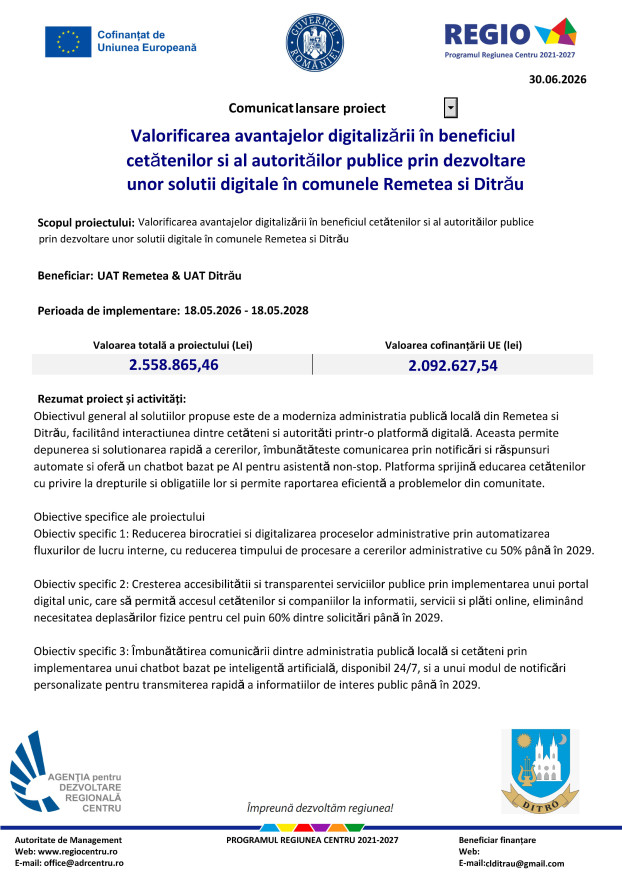 Comunicare lansare proiect