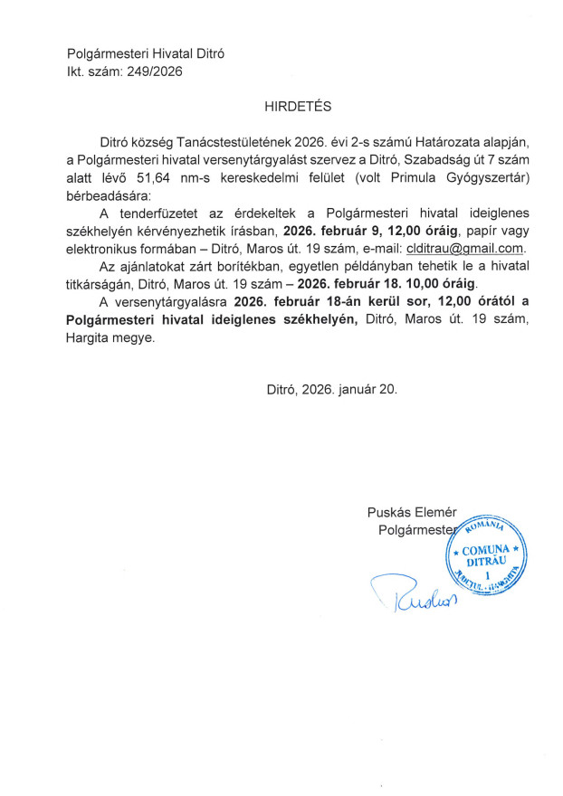 Hirdetés 2026.01.20.